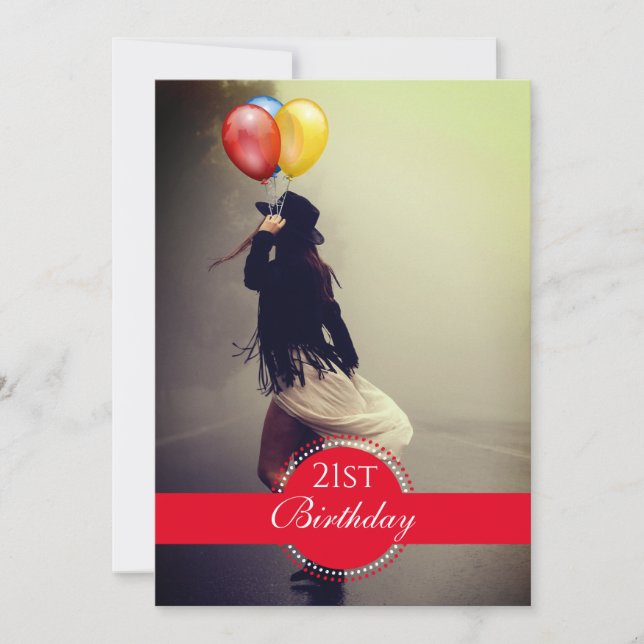 Boho Woman In Hat Balloons 21st Birthday Party Invitation (Front)