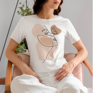 Boho Woman Line Art , Earthy Tones T-Shirt