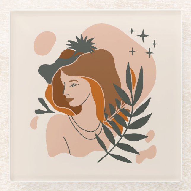 Boho Woman Stars Glass Coaster (Front)