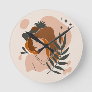 Boho Woman Stars Round Clock