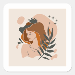 Boho Woman Stars Square Sticker