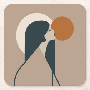 Boho Woman Sun Square Paper Coaster