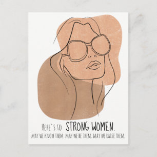 Boho Woman's Face in Sunglasses Line Art Retro Postcard