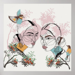 Boho Women African Asian Line Artwork Poster