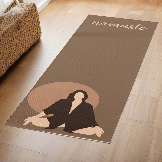 Boho Women Exercise Movements Namaste Yogi Brown Yoga Mat (Creator Uploaded)