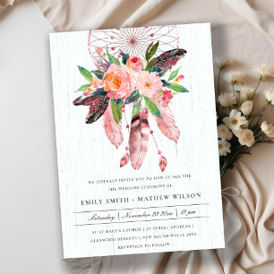 BOHO WOOD BLUSH ANTLER DREAM CATCHER FLORA WEDDING INVITATION