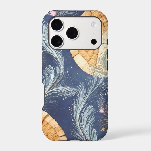 Boho Wood Grain Fan and Navy Feather Botanical  (Back)