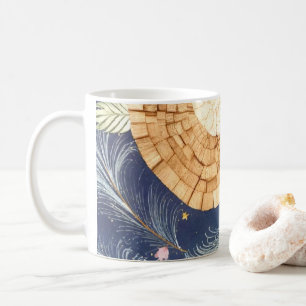 Boho Wood Grain Fan and Navy Feather Botanical Coffee Mug