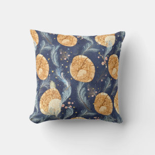Boho Wood Grain Fan and Navy Feather Botanical Cushion