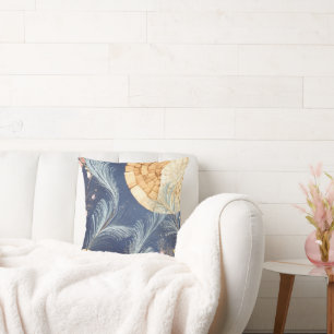 Boho Wood Grain Fan and Navy Feather Botanical Cushion
