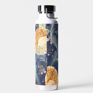 Boho Wood Grain Fan and Navy Feather Botanical Water Bottle