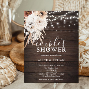 Boho Wood Pampa Grass Flower Couples Shower Invitation Postcard