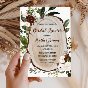 Boho Wood Slice Bridal Shower Invitation