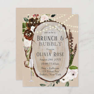 Boho Wood Slice Marsala Brunch & Bubbly Invitation