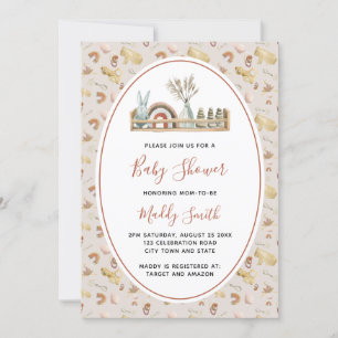 Boho Wooden Toys Terracotta Rainbow Baby Shower Invitation