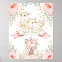 Boho Woodland Animal Blush Floral Monogram Nursery