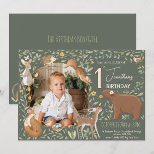 Boho Woodland Animals 1st Birthday Invitation