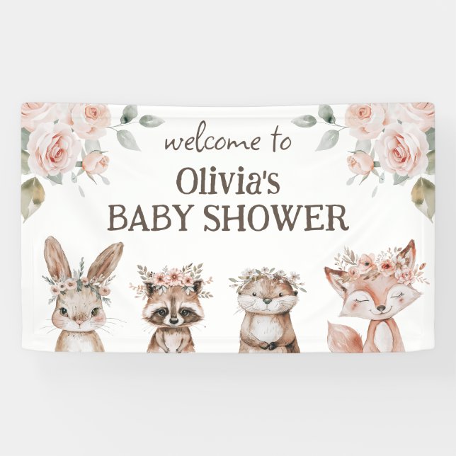Boho Woodland Animals Baby Shower  Banner (Horizontal)