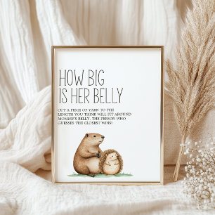 Boho Woodland Animals Baby Shower Belly Game Sign