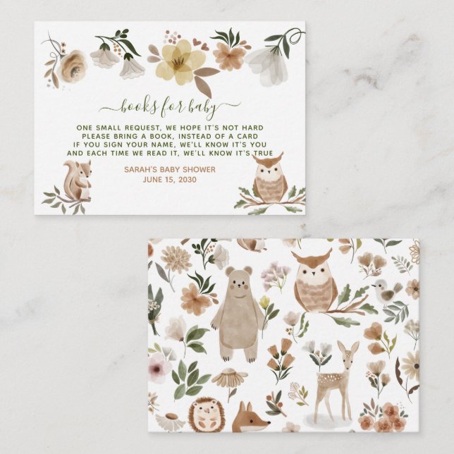 Boho Woodland Animals Baby Shower Book Request Enclosure Card (Front/Back)
