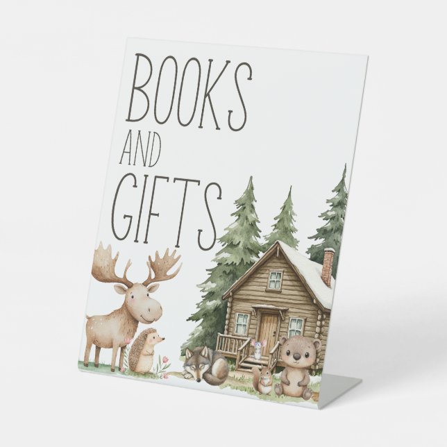 Boho Woodland Animals Baby Shower Books Gifts Pedestal Sign (Front)