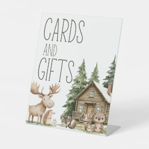 Boho Woodland Animals Baby Shower Cards Gifts Pedestal Sign