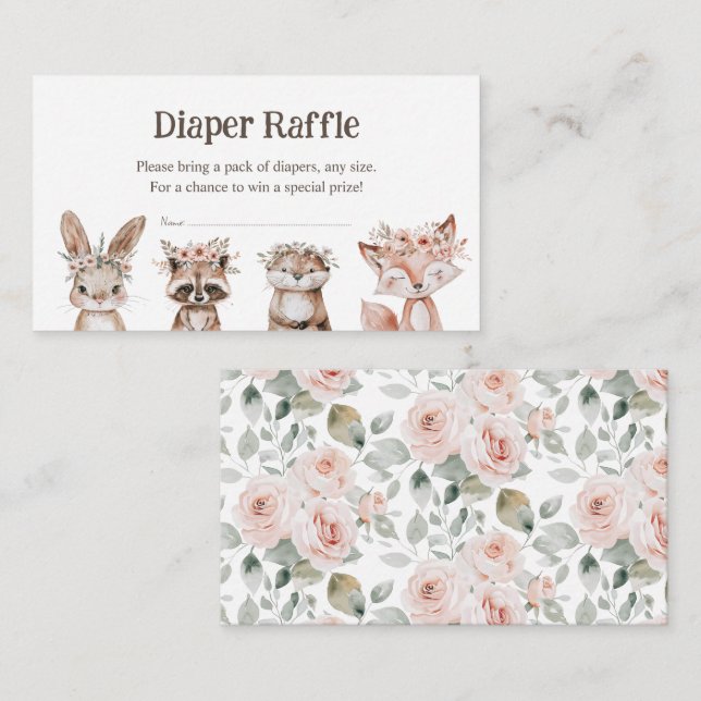 Boho Woodland Animals Baby Shower Diaper Raffle Enclosure Card (Front/Back)