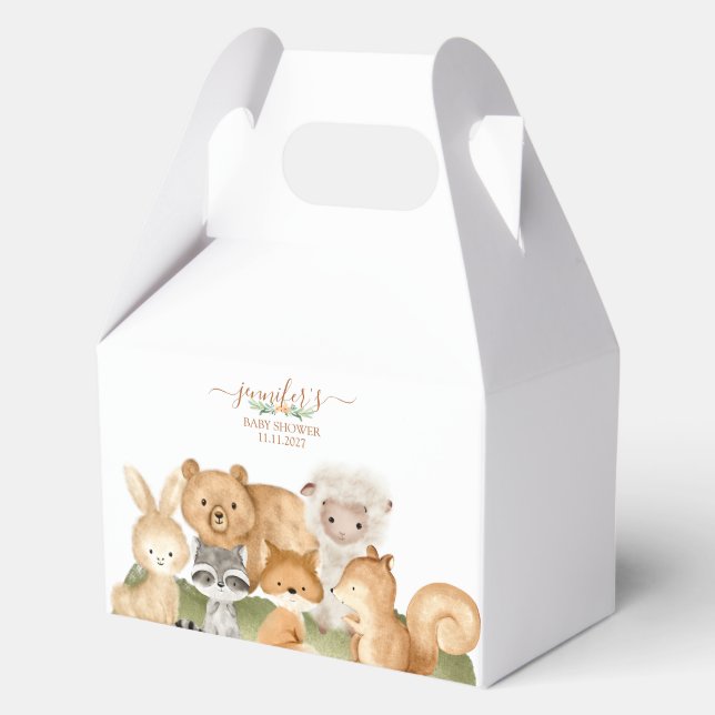 Boho Woodland animals Baby Shower Floral Script Favour Box (Front)