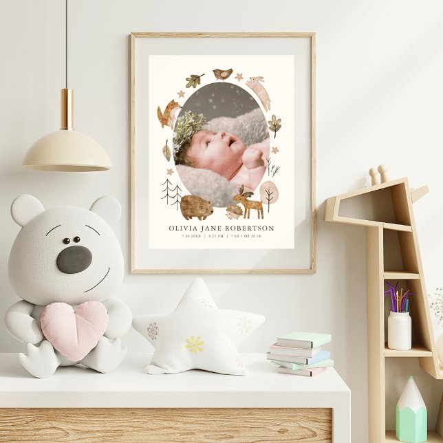 Boho Woodland Animals Baby Stats Photo Nursery Art Poster (Creator Uploaded)