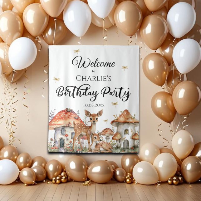 Boho Woodland Animals Birthday Party Welcome Tapestry (Creator Uploaded)