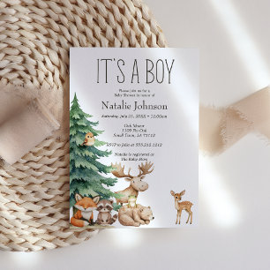 Boho Woodland Animals Boy Baby Shower Invitation