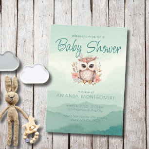 Boho woodland animals cute Owl floral Bany Shower Invitation