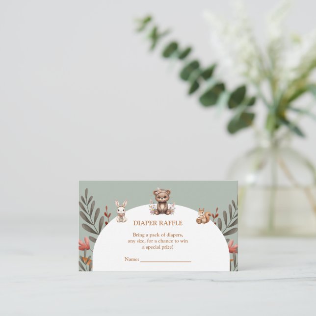 Boho Woodland Animals Diaper Raffle Enclosure Card (Standing Front)