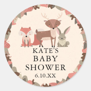 Boho Woodland Animals Forest Baby Shower Favour Classic Round Sticker