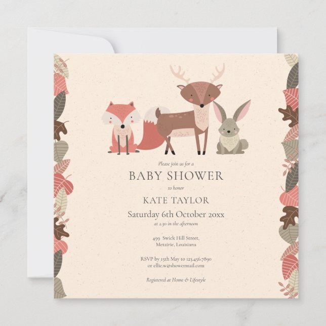 Boho Woodland Animals Forest Baby Shower Invitation (Front)