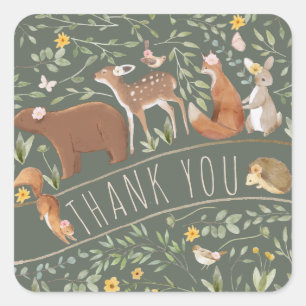 Boho Woodland Animals Forest Friends Baby Shower Square Sticker