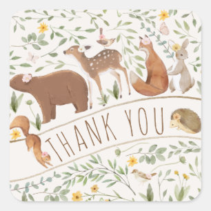 Boho Woodland Animals Forest Friends Baby Shower Square Sticker