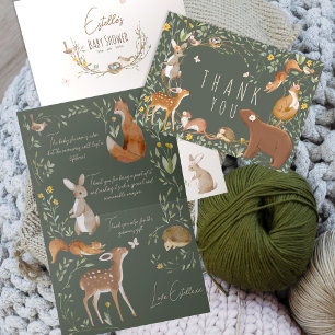Boho Woodland Animals Forest Friends Baby Shower Thank You Card