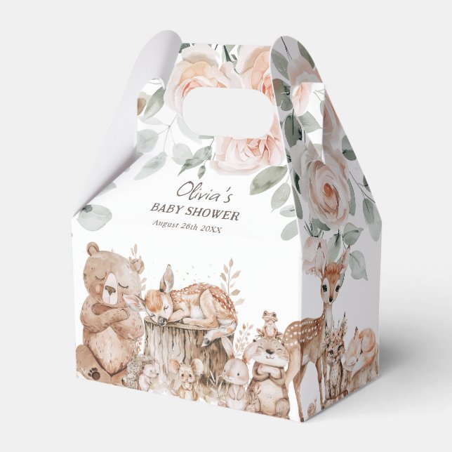 Boho Woodland Animals Gender Neutral Baby Shower Favour Box (Front Side)
