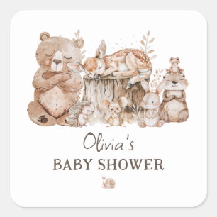 Boho Woodland Animals Gender Neutral Baby Shower Square Sticker