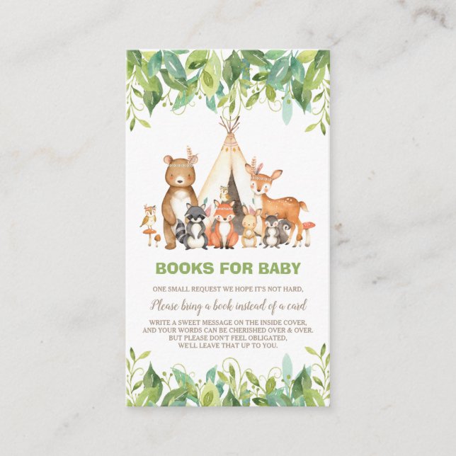 Boho Woodland Animals Greenery Forest Bring a Book Enclosure Card (Front)