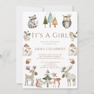 Boho Woodland Animals It's A Girl Baby Shower Invitation