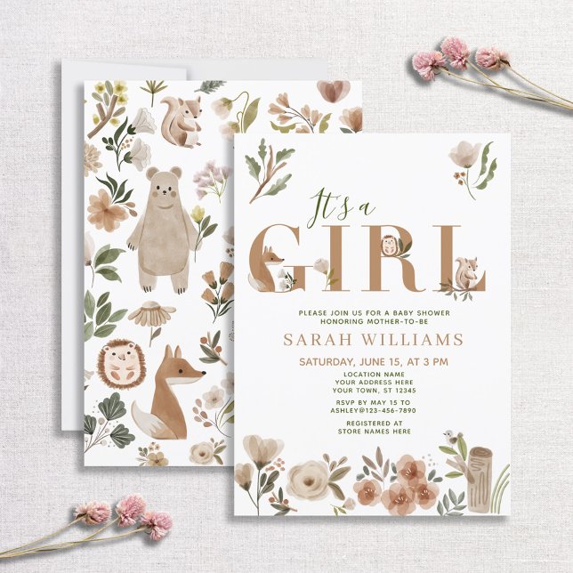 Boho Woodland Animals It's a Girl Baby Shower Invitation (Creator Uploaded)