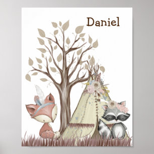 Boho Woodland Animals Nursery  Poster