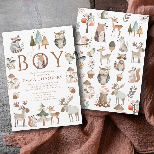 Boho Woodland Animals Oh Boy Baby Shower Invitation (Creator Uploaded)