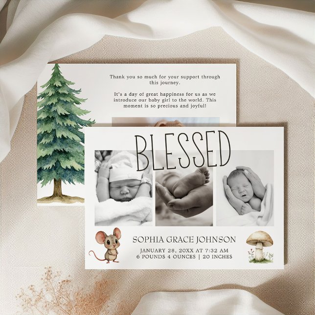 Boho Woodland Animals Photo Baby Announcement (Creator Uploaded)