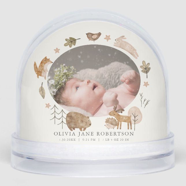 Boho Woodland Animals Stats Photo Snowglobe (Front)