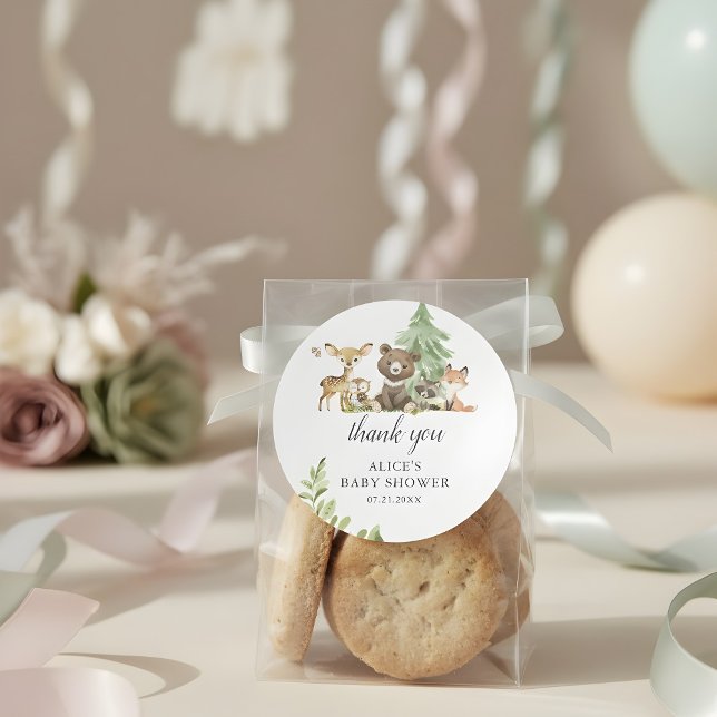 Boho Woodland Animals Thank You Baby Shower Classic Round Sticker (Creator Uploaded)