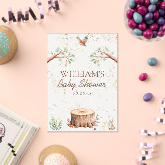 Boho Woodland Baby Shower Backdrop Personalised Acrylic Invitations