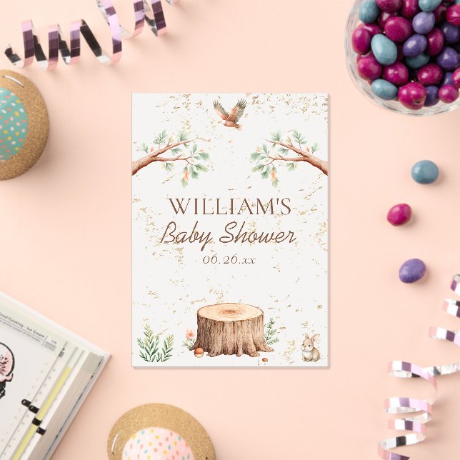 Boho Woodland Baby Shower Backdrop Personalised Acrylic Invitations (Insitu (Celebration))
